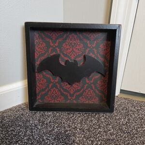 Goth Halloween bat black and red damask wall hanging sign